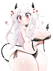 bikini bikini_bottom bikini_top breasts female helltaker modeus_(helltaker) red_eyes tagme_(artist) thighs white_hair