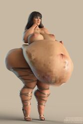 1girls 3d ass belly big_ass big_belly big_breasts black_hair breasts egyptian egyptian_clothes egyptian_female egyptian_headdress fat female grimmspring high_heels huge_ass huge_belly nipples obese overweight