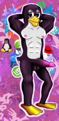 arch_linux big_head black_body black_eyes dark_purple_skin debian feet gay gay_male gigachad linux linux_distro linux_mint linux_tux male male_only mint nix nixos non-human non-human_only penguin pink_background purple_background purple_body toony tux tux_the_penguin ubuntu