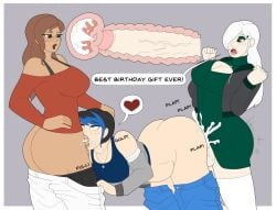 1girls 2futas ass athorment athorment_oc big_ass birthday_sex black_hair bottomless breasts brown_hair cervical_contact cleavage clothed clothed_sex clothing cum cum_in_mouth cum_in_pussy cum_in_uterus cum_inside cumflation dark-skinned_futanari dialogue ejaculation english english_dialogue english_text erection evelyn_(athorment) evelyn_(athorment)_(futa) evelyn_mirage_(athorment) fellatio female futa/futa/female futa_on_female futanari glasses hand_on_another's_head human interracial intersex intersex/female jade_(raindle) jade_angevine_(raindle) latina latina_futa light-skinned_female light-skinned_futanari light_skin lipstick long_hair luna_(luna) mostly_clothed oral orgasm partially_clothed penis raindle_oc sex sex_from_behind short_hair spitroast standing stomach_bulge text threesome uncensored vaginal_insertion vaginal_penetration vaginal_sex veiny_penis white_hair x-ray