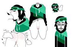 ballzz belly_piercing black_hair blowjob blush cum_in_ass gay goggles goggles_on_head half_naked hip_dips hoodie incredibox lead_(incredibox) polo_(incredibox) ski_goggles sweating toony white_skin