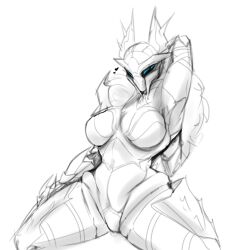 2d 4_eyes alien alien_girl alien_humanoid armor blue_eyes breasts bungie curvy_female curvy_figure destiny_(game) destiny_2 eliksni fallen fallen_captain female female_focus female_only fur heart helmet large_breasts monty_nsfw multi_eye open_legs spread_legs thick_thighs white_background