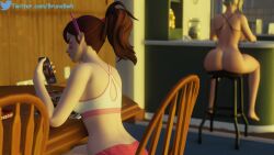 1futa 1girls 3d blonde_hair brown_hair brunobwh d.va futanari huge_ass huge_breasts mercy older_female overwatch overwatch_2 penis watching_porn younger_futanari