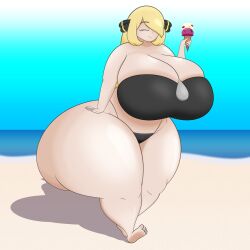 alternate_breast_size ass_bigger_than_head beach big_ass big_breasts bikini breasts breasts_bigger_than_head cynthia_(pokemon) female female_only huge_ass huge_breasts hyper hyper_ass hyper_breasts nintendo pokemon thick_thighs valenthighs wide_hips