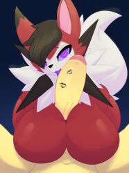 big_breasts big_penis breasts dullyarts female huge_cock lycanroc penis pokémon_(species) pokemon