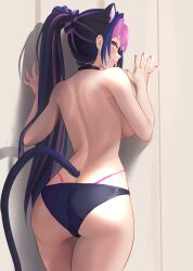 1girls animal_ears animal_tail ass blue_hair estebaneishon1 female_only highres latam_virtual_youtuber long_hair looking_back mole mole_on_ass mole_under_eye no_bra pink_eyes pink_nails ponytail shura_hiwa smiling_at_viewer two_tone_hair virtual_youtuber vjin vtuber vtuberfanart