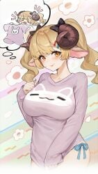 1girls :3 blonde_hair blush bows bunny ewe game_cg isekai_slow_life looking_at_viewer ram_girl ram_horn ram_horns sheep sheep_girl sheep_horns sheep_humanoid susie_(isekai_slow_life) twintails wholesome yellow_eyes