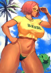 1girls belly belly_button bob_cut brazilian curvy curvy_female curvy_figure eyewear female female_focus female_only giovanna_(guilty_gear) guilty_gear highleg_panties large_ass latina necklace orange-tinted_eyewear red_hair shirt_only solo solo_female solo_focus south_american spunkyramaz sunglasses tan-skinned_female tan_skin thick_ass thick_thighs thin_waist tinted_eyewear wide_hips