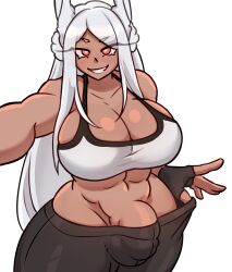 1futa all_fours animal_ears big_breasts big_penis boku_no_hero_academia breasts bulge clothed clothing dark-skinned_futanari dark_skin futa_only futanari gym_uniform humanoid humanoid_penis kemonomimi light-skinned_futanari miruko my_hero_academia penis red_eyes rumi_usagiyama smooth_penis solo solo_futa standing sunk118 thick_thighs white_hair wide_hips