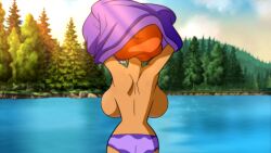 1female 1girls 2d accurate_art_style alternate_breast_size armpits arms_above_head back back_view backboob background behind_view big_breasts bikini bikini_bottom breasts camp_scare daphne_blake edit edited edited_screencap faceless_male female forest huge_breasts lake lakeside large_breasts orange_hair public_topless purple_sweater red_hair scooby-doo scooby-doo!_camp_scare screencap screenshot screenshot_edit self_upload shoulder_blades sideboob stripping taking_clothes_off thin_waist topless topless_female trees undressing undressing_self unseen_female_face yetig