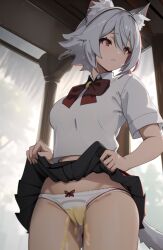 1girls ai_generated lifting_skirt linia_dedoldia mushoku_tensei panties peeing skirt_lift wet wet_pussy