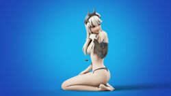 3d 3d_(artwork) blender_(software) blonde_hair feet female female_focus female_only fortnite kneeling lexa_(fortnite) naked naked_female neverseenme nude nude_female on_knees pale-skinned_female pale_skin panties princess_lexa_(fortnite) red_eyes silver_hair sitting smile smiling smirk soles toes white_hair