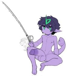 background_character balls big_balls big_penis casual casual_nudity docu_(doppel) erection femboy fishing fishing_rod imminent_sex magnus_(mctamagomaki) mctamagomaki nipples no_sex penis pointy_ears purple_skin tail tail_mouth