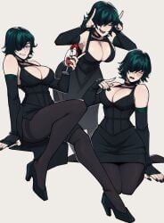 1girls alcohol aneurysm.ax armpits asian asian_female big_breasts black_dress black_hair black_nail_polish black_nails boob_window breasts bursting_breasts buxom chainsaw_man character_sheet choker cleavage cocktail cocktail_dress cocktail_glass collage collar corset different_poses dress drunk elbow_gloves elbow_stockings eyewear female female_only green_hair heels high_heels himeno_(chainsaw_man) hose kneeling legs legwear light-skinned_female light_skin mappa office_lady pale-skinned_female pale_skin pantyhose pose posing sideboob skirt smile smiling smiling_at_viewer stockings thick_thighs thigh_highs thighhighs thighs tipsy upskirt wholesome