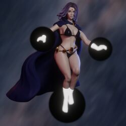 1girls 3d belt big_breasts bikini cloak clothing dc dc_comics feet female female_only floating huge_breasts magic outerwear qb_works rachel_roth raven_(dc) raven_(teen_titans) solo swimwear tagme teen_titans