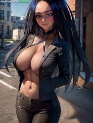 1girls ai_generated alternate_breast_size black_hair blue_eyes breasts brown_skin female geeta_(pokemon) hi_res indian indian_female large_breasts long_hair nintendo panda_ai pokemon pokemon_sv slim_waist stable_diffusion thick_thighs