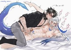 2boys abs anal anal_sex bedroom_eyes blush cum cum_inside cumming_together genshin_impact hickey male males_only muscles neuvillette_(genshin_impact) raw_sex rough_sex sayzorens_11 thrust_lines thrusting thrusting_into_ass wriothesley_(genshin_impact) yaoi