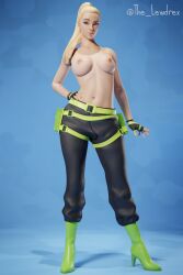 1girls 3d alien areolae blender blonde_hair blonde_hair breasts clothed clothing epic_games fortnite half-dressed half_naked highres kyra_(fortnite) lewdrex light-skinned_female light_skin medium_breasts nipples pose posing presenting presenting_breasts simple_background standing topless watermark