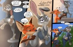 anthro ass canid canine clothed clothing disney duo female fox hi_res judy_hopps lagomorph leporid link6432 male male/female mammal nick_wilde nipples oral panties rabbit red_fox smile tail text underwear zootopia