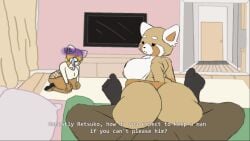 1boy 2girls aggressive_retsuko aggretsuko ailurid animated animated_image anthro anthro_on_anthro anthro_penetrated anthro_penetrating ass biboioioi big_breasts big_butt big_penis bodily_fluids breasts cellulite cheating cheating_husband crying cuckquean cuckqueaning dialogue_box female first_person_view genitals group haida huge_butt huge_cock hyena looking_at_viewer looking_back male male/female mammal mature_female mother-in-law_and_son-in-law mother_(lore) mother_and_daughter neutral_expression nude on_bottom on_top parent_(lore) penis pov red_panda retsuko retsuko's_mother reverse_cowgirl_position riding riding_penis sanrio sex short_stack shortstack straight tears thick_ass trio wide_hips