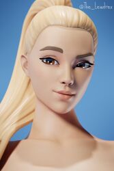 1girls 3d alien blender blonde_hair close-up epic_games face_closeup face_focus fortnite highres kyra_(fortnite) lewdrex light-skinned_female light_skin pants pose posing simple_background standing topless watermark