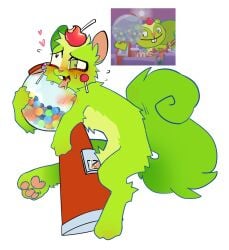 ahe_gao ahegao anthro anthro_male anthro_only anthro_penetrating apple blush blushing blushing_male bodily_fluids buckteeth candy color colored cum cum_inside curled_tail dessert feral fluffy food fruit fur g4cruf0 genital_fluids green_body green_fur gumball_machine happy_tree_friends heart-shaped_pupils hi_res lollipop male male_only male_penetrating mammal nutty_(htf) object_penetrated object_penetration objectophilia objectphilia objectum parody pawpads paws penetration penile penile_penetration plant reference_image rodent sciurid solo tail teeth tongue tongue_out tree_squirrel twitter_link white_background