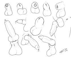 5:4 animal_genitalia animal_penis anthro balls bodily_fluids canid canine canine_genitalia canine_penis cj_fauxx~ erection fully_sheathed genital_fluids genitals hi_res knot male mammal monochrome penis precum saggy_balls sheath sketch_page zero_pictured