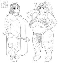 armor armored_boots armored_gloves black_and_white breasts chubby chubby_belly chubby_female exposed_breasts female female_focus female_only juicydemon knight loincloth mace medieval_armor medieval_armour nipple_piercing nipples original original_character plump pubic_hair pussy rachel_(juicydemon) revealing revealing_armor revealing_outfit revealing_side_view unconvincing_armor