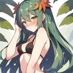 1girls ai_generated almost_naked dryad female female_only green_hair leaves leaves_in_hair medium_breasts sole_female