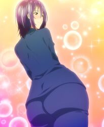 aoba_yuzuki ass blush clothing hips huge_ass large_ass medium_hair purple_hair red_eyes screencap tenpuru thick_thighs thighs