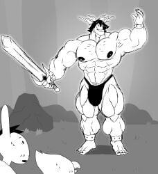 abs absurd_res anthro avian big_bulge big_muscles big_pecs bird bulge clothed clothing deer group hi_res holding_object holding_sword holding_weapon horn huge_muscles huge_pecs lagomorph leporid male mammal melee_weapon muscular muscular_anthro muscular_arms muscular_legs muscular_male muscular_thighs nipples parttimeyeen_(artist) pecs rabbit solo_focus sword thick_thighs trio underwear underwear_only weapon