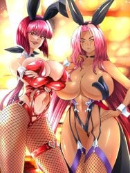 2020s 2023 2d 2d_(artwork) 2demons 2girls absurd_res absurd_resolution absurdres animal_ears bob_cut breasts bunny_ears bunny_girl bunnysuit choker cleavage dark-skinned_female dark_skin detached_collar detached_sleeves fake_animal_ears hair_ornament huge_breasts ingrid_(taimanin_asagi) large_breasts leotard light-skinned_female light_skin long_hair multiple_girls oboro_(taimanin_asagi) over_1080p pink_hair red_eyes revealing_clothes short_hair strapless_leotard taimanin_(series) taimanin_asagi taimanin_murasaki very_long_hair voluptuous yellow_eyes