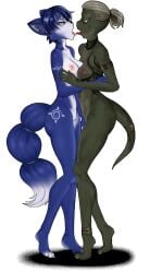 animated fox kissing kissing krystal legend_of_krystal lizard tail tongue yuri