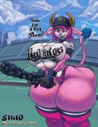 anthro baseball baseball_bat baseball_cap baseball_uniform big_breasts big_hips breasts buffalo_bell hips hips_wider_than_shoulders huge_breasts huge_hips large_breasts large_hips snao thick_thighs thighs wide_hips