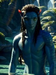 aeralithiel ai_generated alien alien/human alien_humanoid avatar avatar:_the_way_of_water blue_skin color colored fanart fanart_from_twitter long_hair male male_only na'vi uncensored underwear western_art