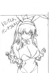 1girls artist_name big_breasts blush breasts bunny_ears bunny_girl bunny_tail bunnysuit busty card cleavage female female_only fingerless_gloves from_above gloves hair_ribbon heart highres japanese_text king_of_fighters large_breasts legs leotard long_hair monochrome nakoruru one_eye_closed pantyhose pose posing ribbon samurai_shodown sensual sexy sexy_pose sideboob sketch smile snk solo thighs traditional_media translation_request very_long_hair voluptuous wink