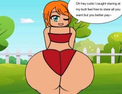 big_ass blue_eyes gacha gacha_club ginger_hair hannah_(irongutz) irongutz one_eye_closed open_mouth outside pov red_bikini red_panties underwear
