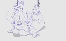 1girls 2d 2d_(artwork) elf elf_ears feet female frieren long_hair on_floor rope shibari sketch sousou_no_frieren tagme white_hair wip