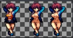 big_breasts clothing new_game! nipples partially_clothed pixel_art pussy queen_draos shinoda_hajime thick_legs thick_thighs tomboy vulva