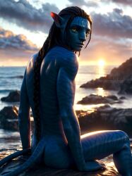 aeralithiel ai_generated alien alien/human alien_humanoid avatar avatar:_the_way_of_water blue_skin color colored fanart fanart_from_twitter long_hair male male_only na'vi uncensored underwear western_art