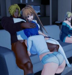 3d animated asia_argento blacked blond_hair blowjob blue_hair dark-skinned_male hand_on_head high_school_dxd japs8005 no_pants oral pale-skinned_female riser_phenex sex shaking_butt shidou_irina small_shorts twintails xenovia_quarta