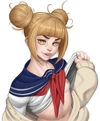 1girls blonde_hair breasts fangs female flashing flashing_breasts himiko_toga luenartt my_hero_academia nipples small_breasts solo yellow_eyes