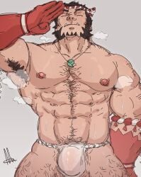 armpit armpit_hair balls bara bulge facial_hair flaccid fundoshi fundoshi_only male male_only murzax muscles muscular musk penis solo solo_male sweat sweating tajikarao_(tokyo_afterschool_summoners) tokyo_afterschool_summoners