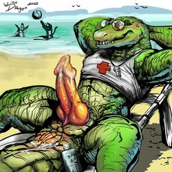 2012 anthro beach crocodile erection furry male no_humans penis reptile scalie seaside winddragon