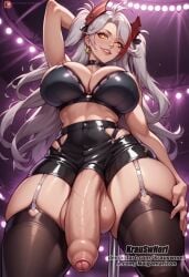 ai_generated big_penis bra cum cum_drip cum_on_body cum_on_breasts cum_on_face futa_focus futa_only futanari huge_ass huge_breast huge_butt huge_cock krauswnori latex latex_gloves latex_suit prinz_eugen_(azur_lane)