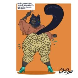 bast bastet cat_ears cat_girl cat_humanoid cat_tail catgirl fat fat_ass female grey_skin huge_ass huge_butt leggings leopard_print pantylines