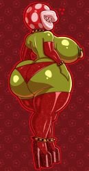 2023 anthro armwear ass_bigger_than_head ass_cleavage ass_focus big_ass big_breasts bikini_bottom butt_crack charrynsfw erect_nipples female female_only flora_fauna green_skin grinning_at_viewer hands_on_hips heart high_heels huge_ass leggings legwear looking_at_viewer looking_back mario_(series) nintendo nipple_piercing not_furry partially_clothed pierced_nipples piranha_plant puffy_lips red_background sharp_teeth shiny_skin smiling spiked_anklet spiked_armband spiked_collar thick_ass thick_legs thick_thighs voluptuous