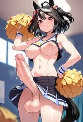 1futa ai_generated animal_ears balls big_penis black_hair blush cock dickgirl erection foreskin futa_only futanari, horse_ears horse_girl horse_tail huge_cock indoors kitasan_black_(umamusume) light-skinned_futanari light_skin looking_at_viewer nipples penis precum red_eyes solo standing sweat sweating sweaty_body taker_pov umamusume umamusume_pretty_derby