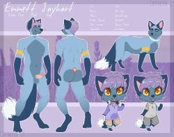 2019 absurd_res all_fours anthro ass balls biped blue_body blue_fur blue_nose blue_tail canid canine claws clothed clothed_anthro clothed_male clothing coffaefox digital_drawing_(artwork) digital_media_(artwork) dipstick_tail emmett_jayhart english_text feral fox front_view fully_clothed fully_clothed_anthro fully_clothed_male fur fur_markings genitals gloves_(marking) hair hi_res leg_markings looking_at_viewer male male_anthro mammal markings model_sheet multicolored_body multicolored_fur multicolored_tail nude nude_anthro nude_feral nude_male paws penis purple_hair rear_view red_fox silver_fox simple_background sleepeatea smile socks_(marking) solo standing tail tail_markings text three-quarter_view true_fox vein veiny_penis white_claws white_tail_tip yellow_eyes