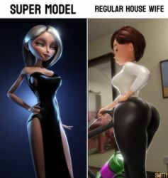 3d big_ass big_breasts blender brown_hair brown_hair clothed disney elastigirl full_body grey_hair helen_parr large_ass large_breasts mirage_(the_incredibles) pixar smitty34 the_incredibles thick_thighs wide_hips